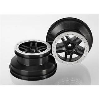 Traxxas - TRX5884 - Wheels, SCT Split-Spoke, black, satin chrome beadlock style, dual profile (2.2" outer 3.0" inner) (4WD f/r, 2WD rear) (2)