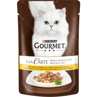 Gourmet A la Carte med kylling, garneret med spinat og pastaperler 93.53 DKK/1 kg (26 x 85.0g)