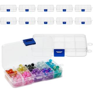 Juvale 12 pakning mini klare opbevaringscontainere med 10 gitterdelere sm? plastik tackle kasser til perler knapper DIY smykker (2,5 x 5 in)