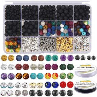 Eutenghao 602pcs Lava Perler Stone Kits med 8 mm Chakra -perler og afstandssperler Bracb?nd Elastisk streng til diffuse ?teriske olier Voksen DIY