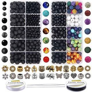Eutenghao 810pcs Farve Lava Rock Beads Stone Chakra Perles Spacer Perles Kit med vulkansk ?delsten krystalstreng til diffusor -essentielle olier