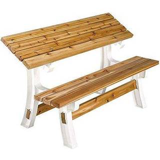 2x4basics 90110ONLMI 90110 Flip-top Bænk/Bord – Konverterbart bænk/bord til terrasse, sandfarvet finish, skydelås, op til 2,4 m