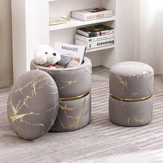 Furnimart Round Velvet Storage Ottoman Vanity Stole Stol polstret fodstolstol med guldbelægningsbånd til stue eller soveværelse på 2