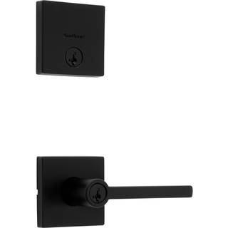 Kwikset 991 Halifax Keyed Entry Lever og enkelt Cylinder Deadbolt Combo Pack med SmartKey og Microban i Matte Black