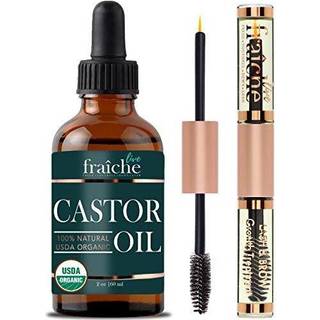 Ricinusolie (2 oz) + Fyldt mascara-rør - USDA Organic, 100% ren, koldpresset, hexanfri til vippe- og brynvækst-serum