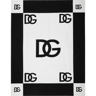 Dolce&Gabbana Casa Blankets - Blanket with D&G logo, black and white in MULTICOLOR Jacquard - 100% cotton