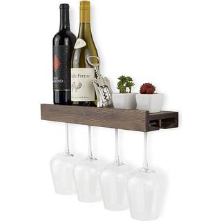 Rustik tilstand Smith Wall Monteret tr? flydende vinflaskeholder med glasholder Stemware Hylde Opbevaring Organizer - Hjemme k?kken spisestue bar