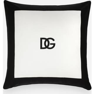 Dolce&Gabbana Casa Cushions - Cushion with D&G logo, medium, black and white in MULTICOLOR Canvas - 100% cotton