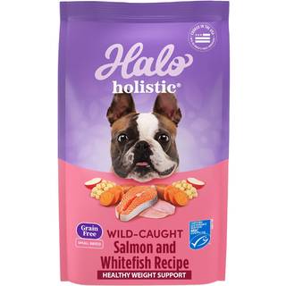 Halo Holistic Dog Food Komplet ford?jelsessundhed vildfanget laks og hvidfisk opskrift t?r hundefoderpose lille race formel 35-lb taske