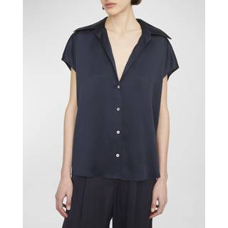 Vince Ruched silk satin blouse - blue - S