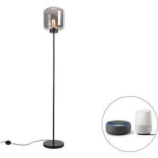 Smart gulvlampe sort med røgglas inkl. Wifi ST64 - Qara