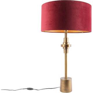 Art Deco bordlampe bronze fløjlsskærm rød 50 cm - Diverso