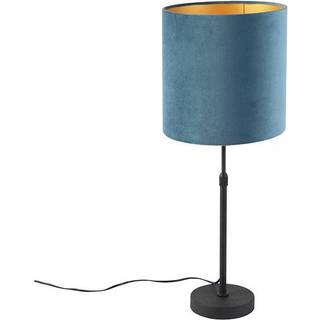 Bordlampe sort med blå velourskærm med guld 25 cm - Parte