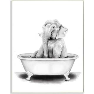 Stupell industrier elefant i et karbad sjovt dyre badeværelse tegning design af rachel neiman kunst 10 x 15 vægplaque