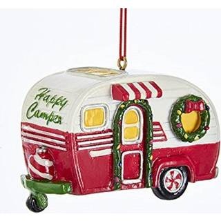 R?d og hvid glad camper RV trailer juletr? ornament camping j8394 nyt