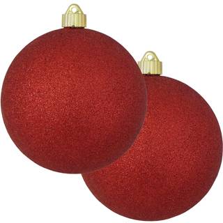 Jul af Krebs 6 """" (150 mm) Rød glitter [2 stykker] Ekstra store faste store store store store udendørs plastiske vandafvisende kuglepynt hængende