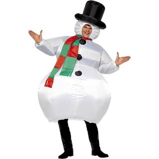 Smiffy's Voksen Unisex Oppusteligt Snemandkostume, Bodysuit, Hat, Halstørklæde og Selvopblæsende - Juleudklædning, Voksen