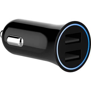 Sinox 12V dobbelt USB A biloplader 2,4A - sort (På lager i butik)