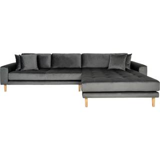 Lido lounge sofa med 4 puder, højrevendt, velour, mørkegrå