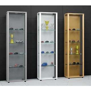 Edana Mini vitrineskab, 1 glaslåge, glasmontre med 4 glashylder, hvid.