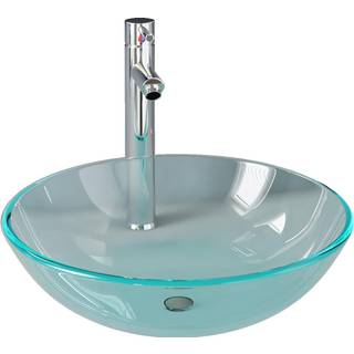 håndvask til badeværelse m. hane og bundventil hærdet glas klar