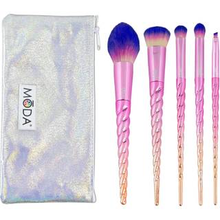 Moda Mythical fuld størrelse Star Traveler 6pc Unicorn Makeup Brush Set med pose inkluderer - Blush -hudfarve Domed Shadow Col og Angle Eyeliner
