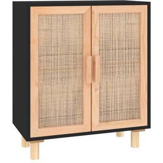skænk 60x30x70 cm massivt fyrretræ og naturlig rattan sort