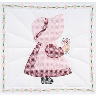 Jack Dempsey Stamped White Quilt Blocks 18 """" X18 """" 6/Pkg-Sunbonnet Girl