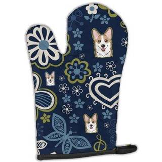"""" Caroline's Treasures Blue Flowers Sable Corgi Large Multicolor Oven Mitt """"