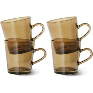 HKliving 70's glassware kaffekop 20 cl 4-pak Mud brown