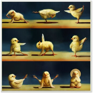 Stupell Industries Yoga Chicks Stretching husdyr Sjovt tr?ningsmaleri Design af Lucia Heffernan Wall Plaque 12 X 12 Gul