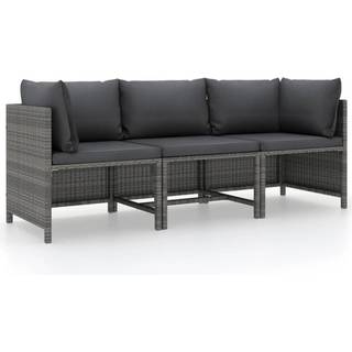 3-personers havesofa med hynder polyrattan grå