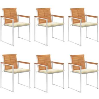 Havestole Med Hynder 2 Stk. Massivt Akacietræ Og Stål - 6 / Creme