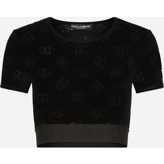 Dolce&Gabbana Logo cotton velvet crop top - black - XL+
