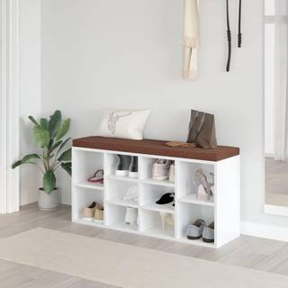 skobænk 103x30x48 cm konstrueret træ hvid højglans