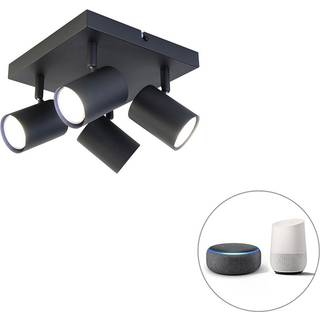 Smart loftslampe sort firkantet inkl. 4 Wifi GU10 - Jeana