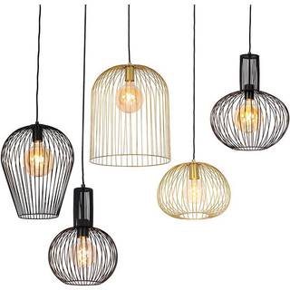 Sæt med 5 designhængelamper sort og guld - Wires
