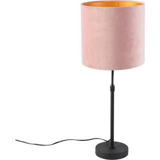 Bordlampe sort med velourskærm lyserød med guld 25 cm - Parte