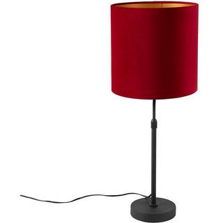 Bordlampe sort med velourskærm rød med guld 25 cm - Parte