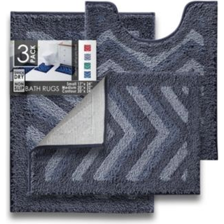 Clara Clark badev?relse t?pper Shaggy Plush Bath Mat Set Ultra Soft Badev?relse Mat Non Slip Backing Rubber Chevron Design Bath Rug Set 3 Stykke