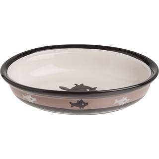 Petrageous 10070 Oval City Pets Stoneware Cat Bowl 6,25-tommer bred og 1,5-tommer høj tallerken med 1-cup kapacitet er opvaskemaskine og mikrobøl