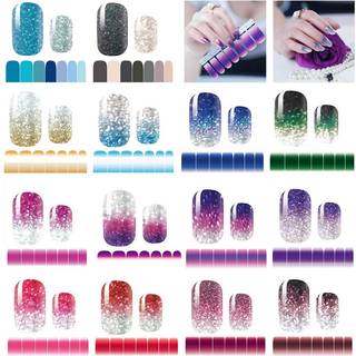 14 Sheets Nail Stickers Glitter Gradient Color Shine Fuld indpakning Polske klisterm?rker Decal Strips Self-ASCHESIVE NAIL KUNST SET TIL KVINDE G