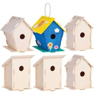 NELIBLU 12 Tr?fuglhuse - B?rn Bulk Arts and Crafts Set til Girls & Boys - 12 DIY uafsluttede tr?fuglhus Kits 12 Malingsstrimler 12 b?rster & klis