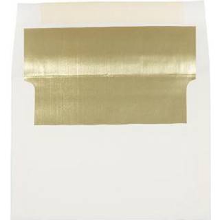 Jampapir A7 folieforet invitationskonvolutter - 5 1/4 x 7 1/4 - Ecru med guldfolie - 50/pakke