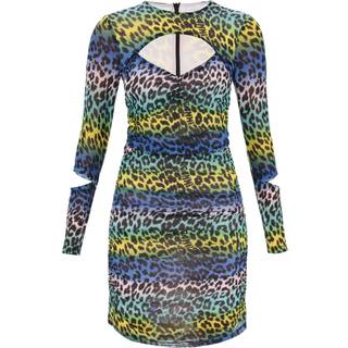 Ganni Leopard-print mesh cutout minidress - multicoloured - M