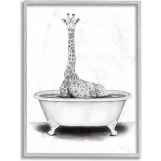 Stupell industrier giraff i et karbad sjovt dyre badev?relse tegning design af rachel neiman v?g art 16 x 20 gr? indrammet
