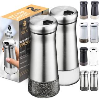 Det originale salt og peber ryster s?t - s?lv -krydderi -dispenser med justerbare h?ldningshuller - rustfrit st?l og glas s?t p? 2 flasker