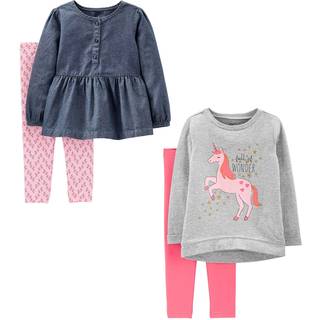Enkle glæder af Carter's Girls '4-stykke Playwear Set Denim/Gray Unicorn/Light Pink/Pink 12 måneder
