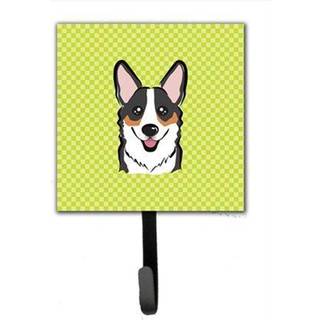 """" Caroline's Treasures BB1317SH4 Checkerboard Lime Green Corgi Leash eller Key Holder Small Multicolor """"