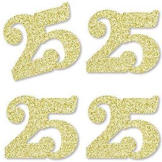 Stor prik af lykke Guldglitter 25 - No -Mess Real Gold Glitter Cut -Out Numbers - 25th Birthday Party Confetti - Sæt på 24